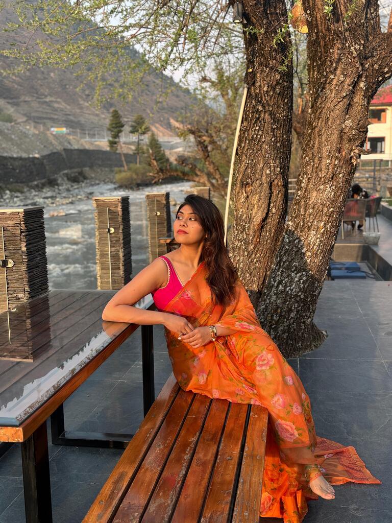 Vintage Orange Chiffon Saree