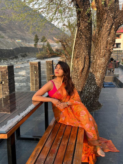 Vintage Orange Chiffon Saree