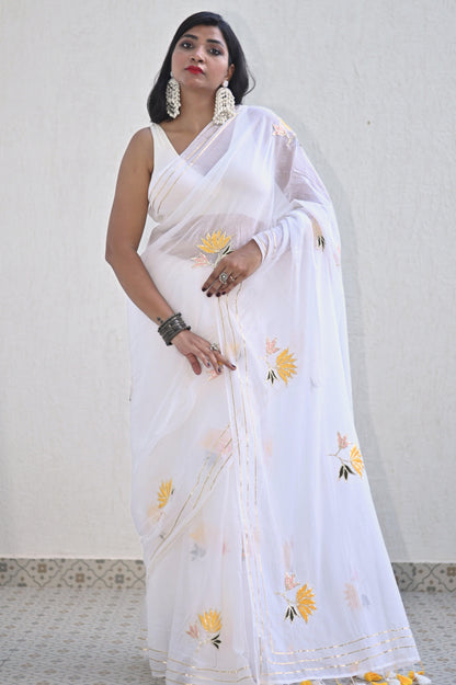 Moonlit Lotus Mul Saree