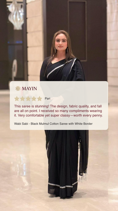 Wabi Sabi - Black Mulmul Cotton Saree with White Border