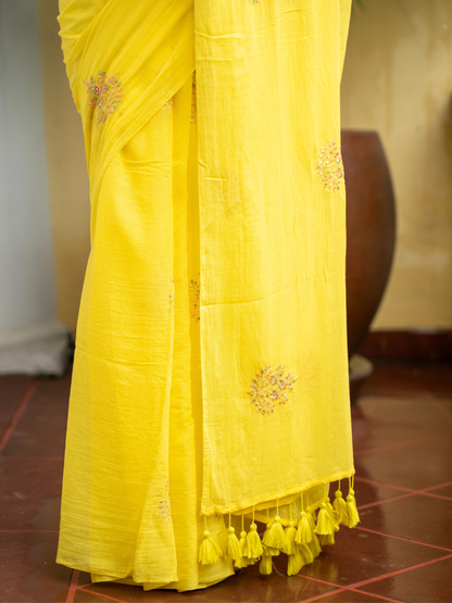 Marigold mul cotton saree by MAYIN India
