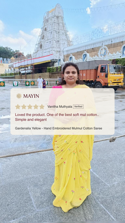 Gardenalia Yellow - Embroidered Mulmul Cotton Saree