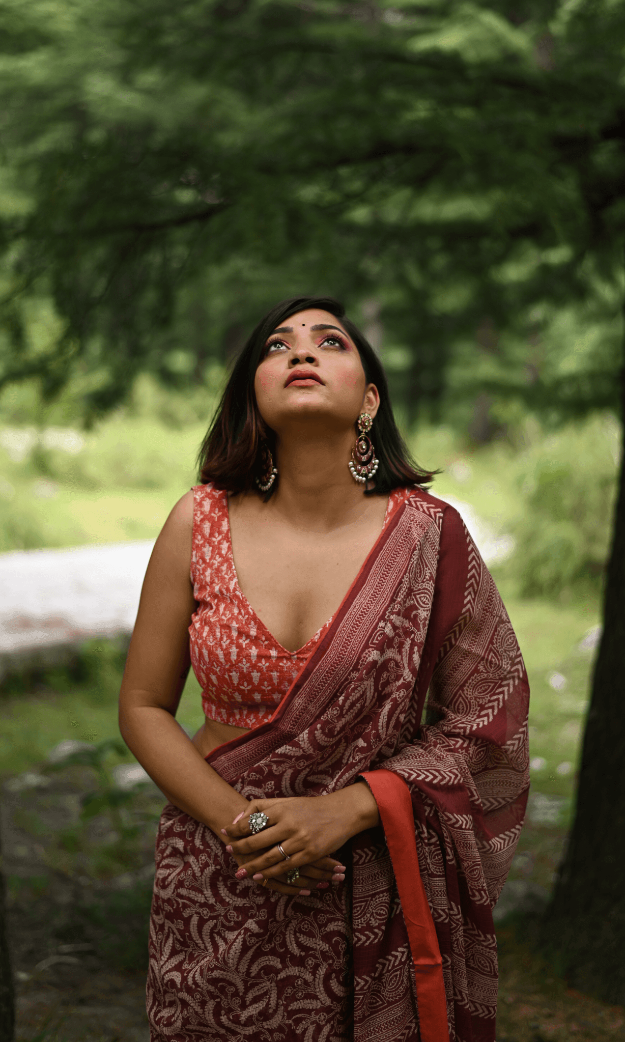 Maroon handprinted handwoven Kota doria saree - Mayin India 