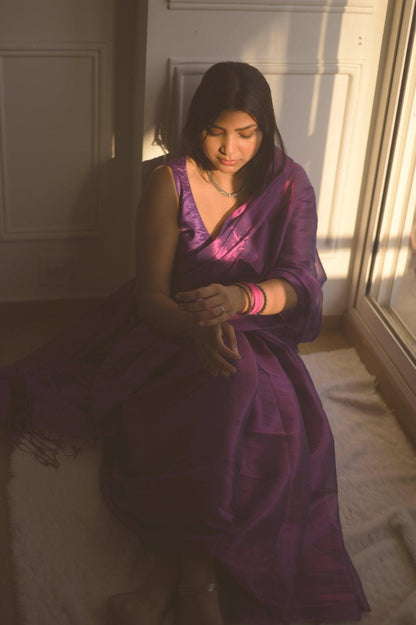 Amethyst Starlight Mul Tissue Saree - Mayin India 