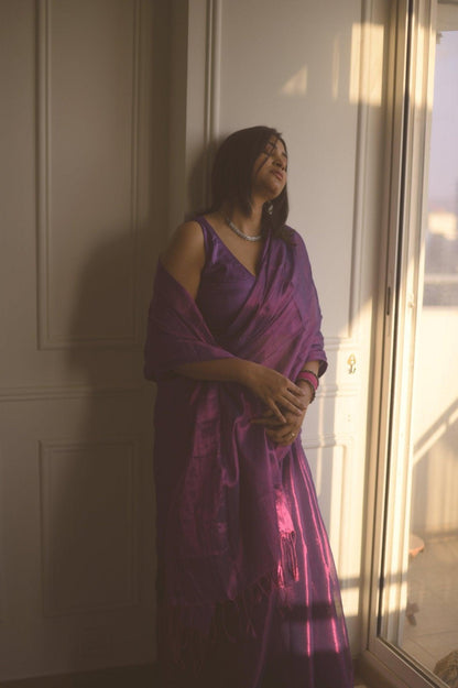 Amethyst Starlight Mul Tissue Saree - Mayin India 