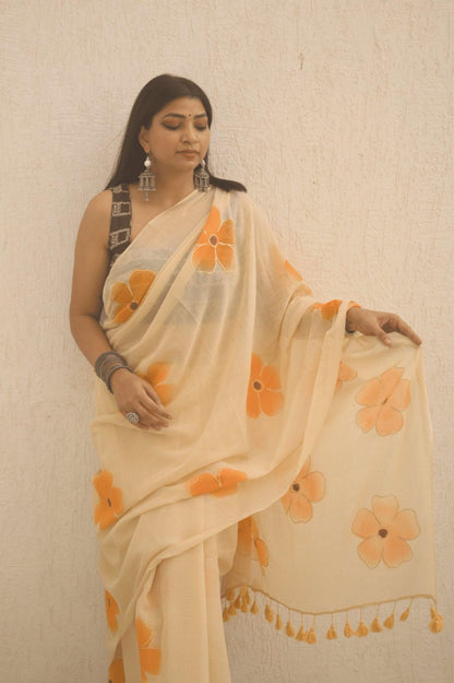 Apricot Mul Saree - Mayin India 