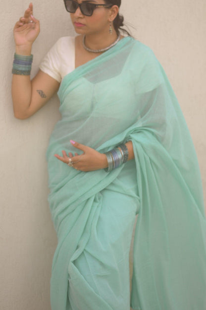 Aquamarine Mul Saree - Mayin India 