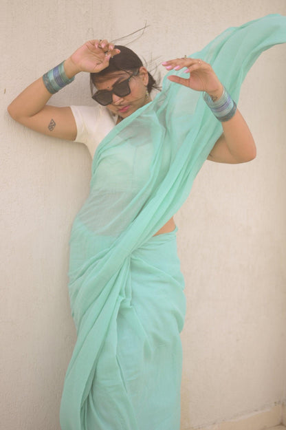Aquamarine Mul Saree - Mayin India 