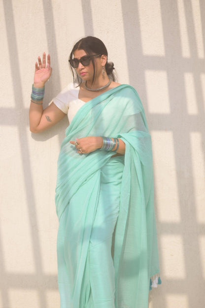 Aquamarine Mul Saree - Mayin India 