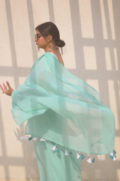 Aquamarine Mul Saree - Mayin India 
