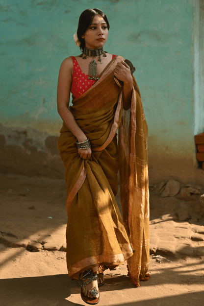 Sand Handloom Linen Saree