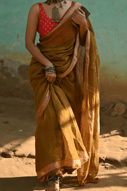 Sand Handloom Linen Saree