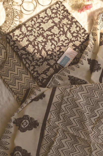 Black Handblockprinted Suit Set - Mayin India 