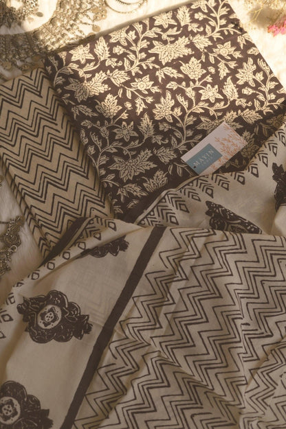Black Handblockprinted Suit Set - Mayin India 
