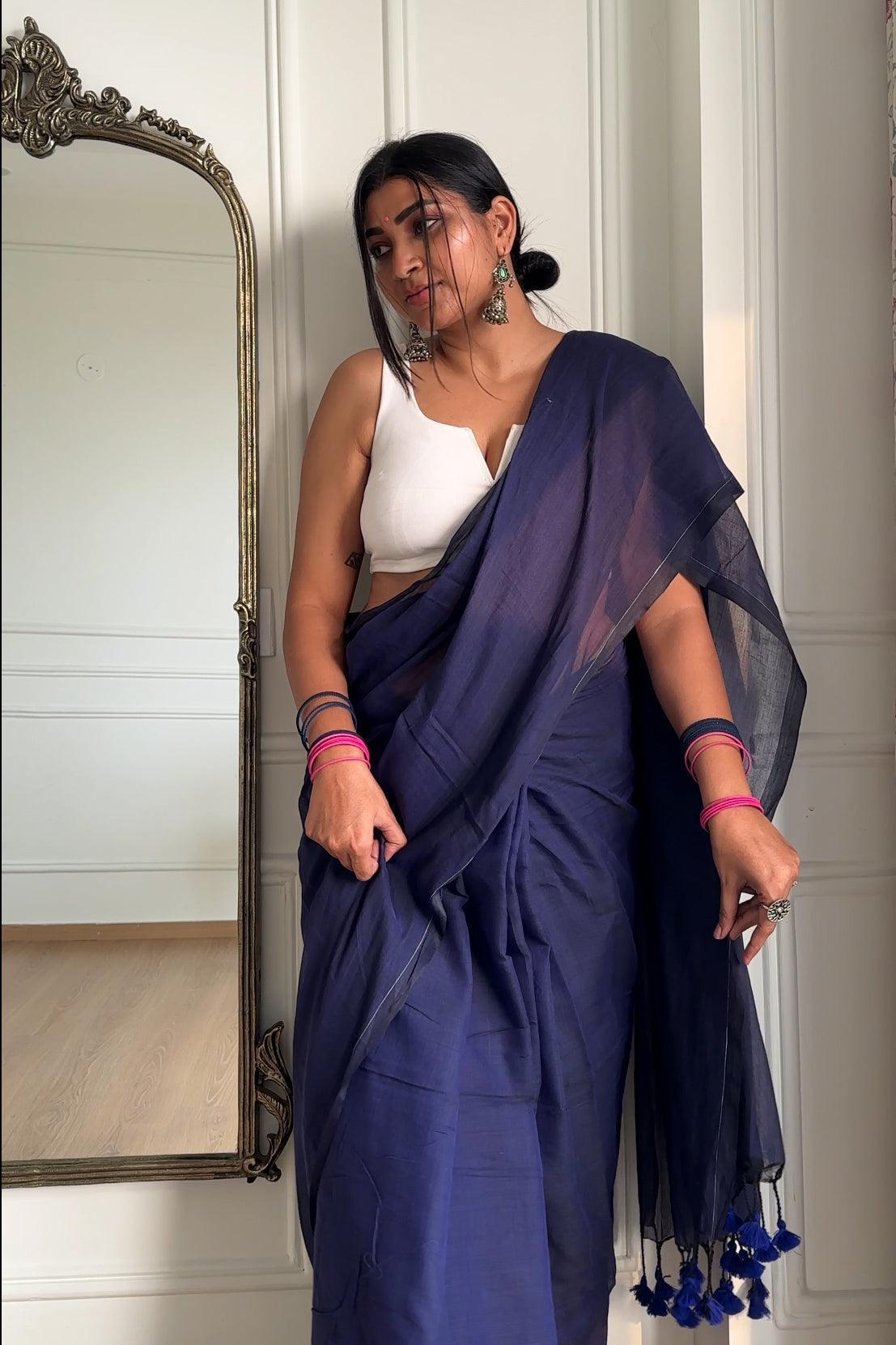 Cobalt Crumble Mul Saree Thumbnail