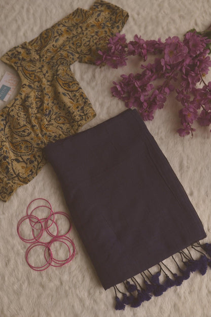 Cobalt Crumble Mul Saree - Mayin India 