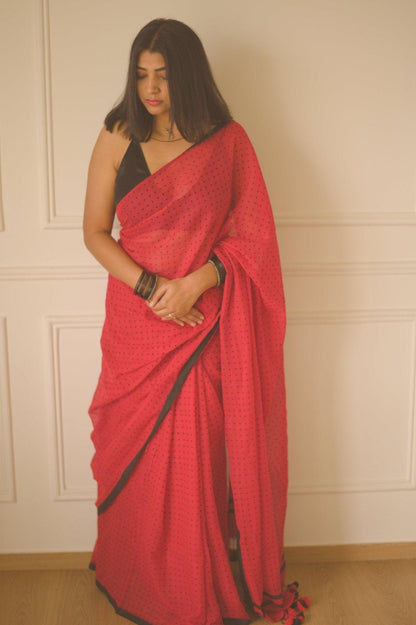 Crimson Charm Mul Saree - Mayin India 