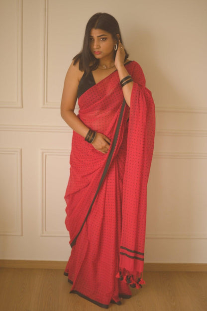 Crimson Charm Mul Saree - Mayin India 