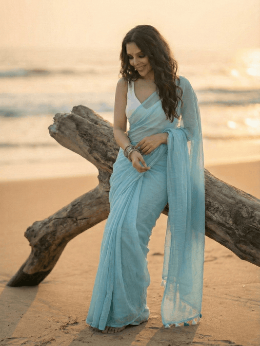 Powder Blue Mul Saree