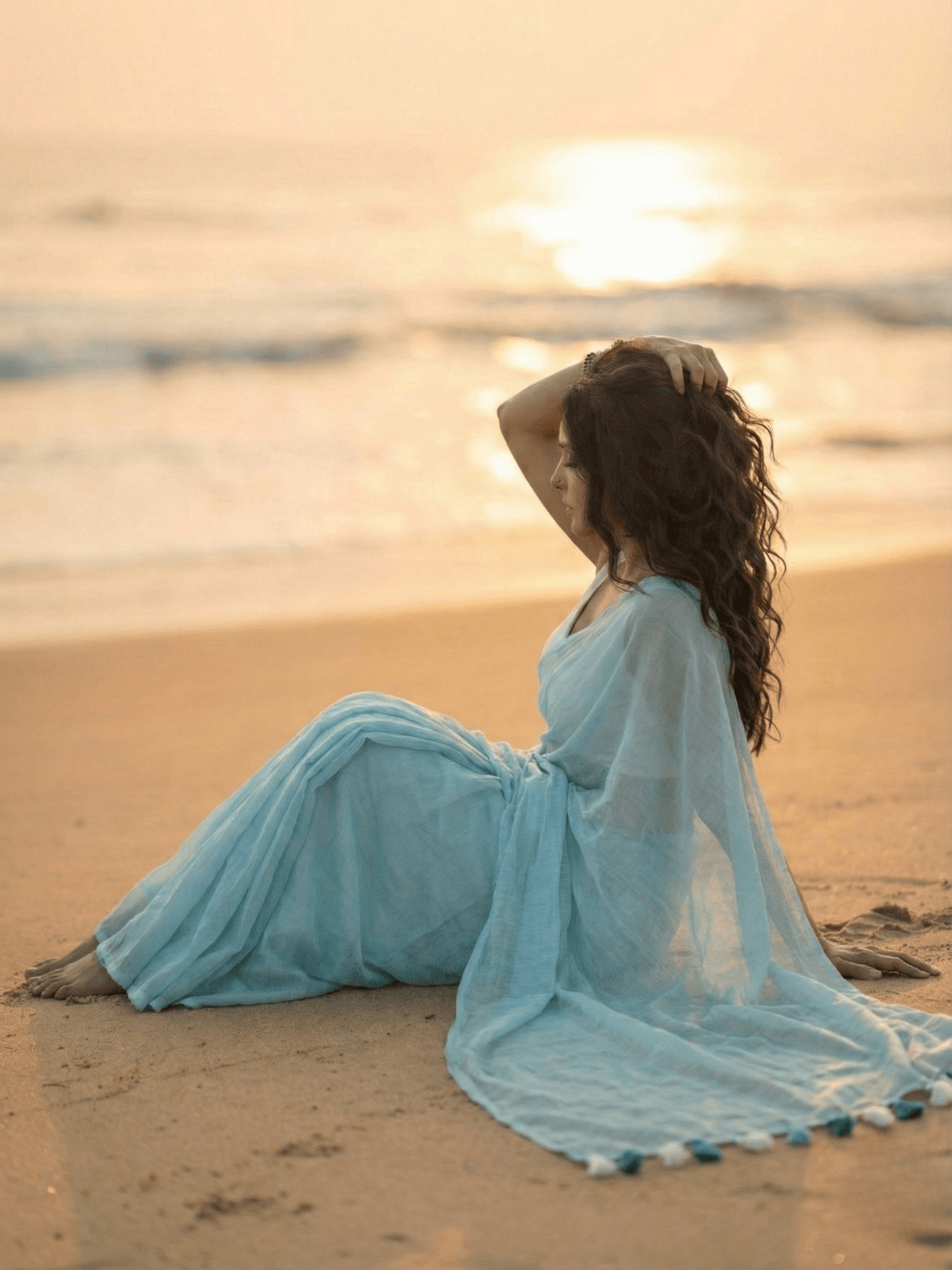 Powder Blue Mul Saree