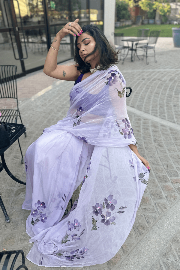 European Viola Chiffon Saree Thumbnail