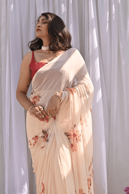 Frangipani Pure Chiffon Saree