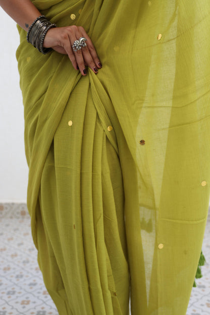 Chartreuse Mul Saree