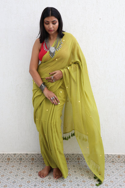 Chartreuse Mul Saree