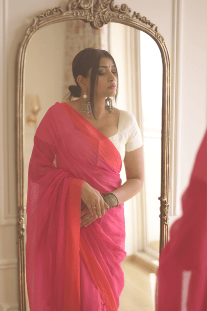 Flamingo Mulmul Saree - Mayin India 