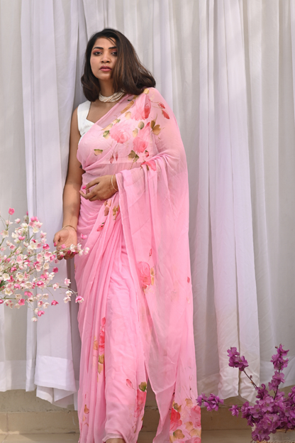 Damask Rose Pure Chiffon Saree