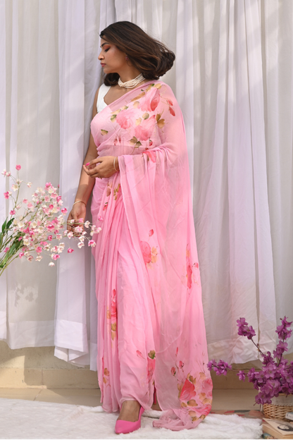 Damask Rose Pure Chiffon Saree