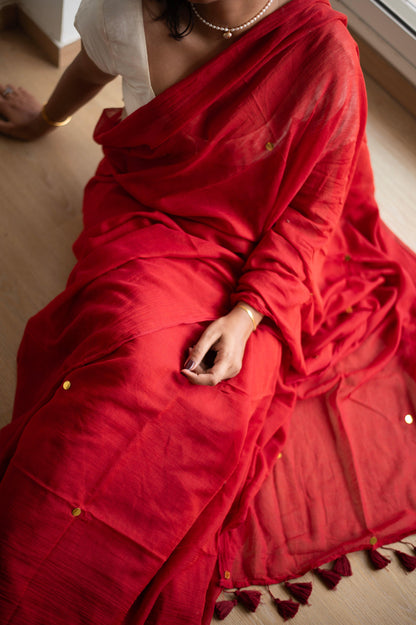 Madder Sequin Mul Saree - Mayin India 