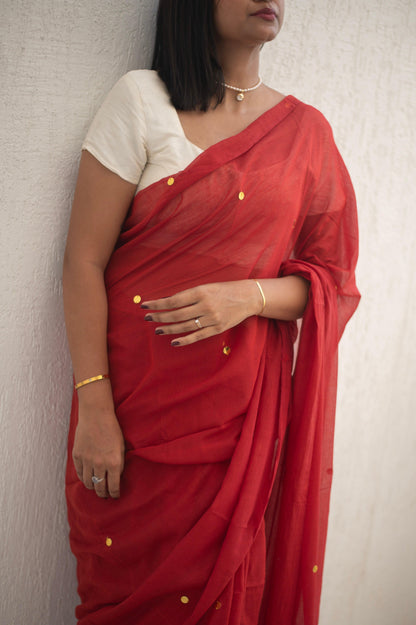 Madder Sequin Mul Saree - Mayin India 