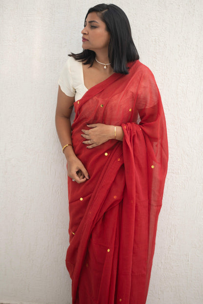 Madder Sequin Mul Saree - Mayin India 