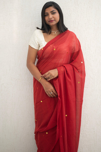 Madder Sequin Mul Saree - Mayin India 