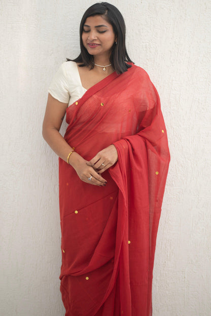 Madder Sequin Mul Saree - Mayin India 