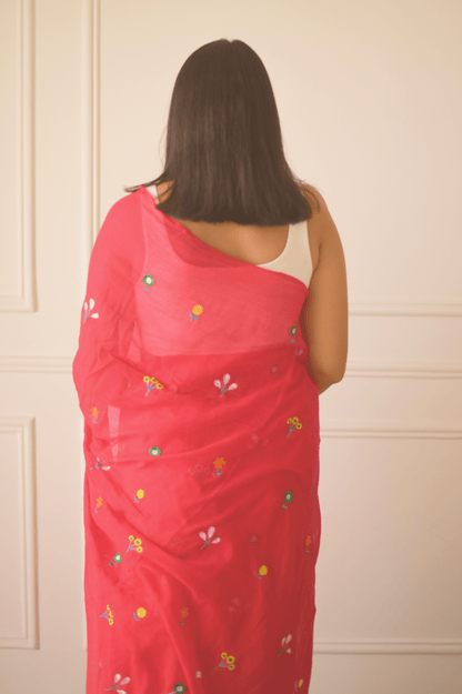 Gardenalia Red Mul Saree - Mayin India 