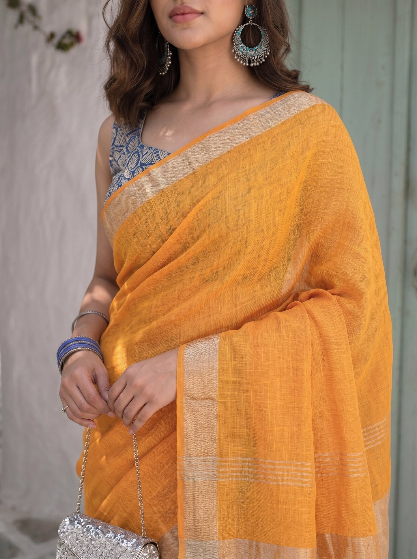 Golden Hour - Mustard Yellow Pure Handloom Linen Saree with Zari Border