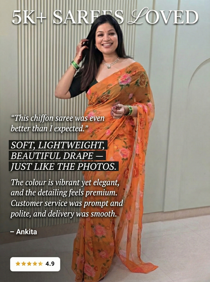 Vintage Orange Chiffon Saree