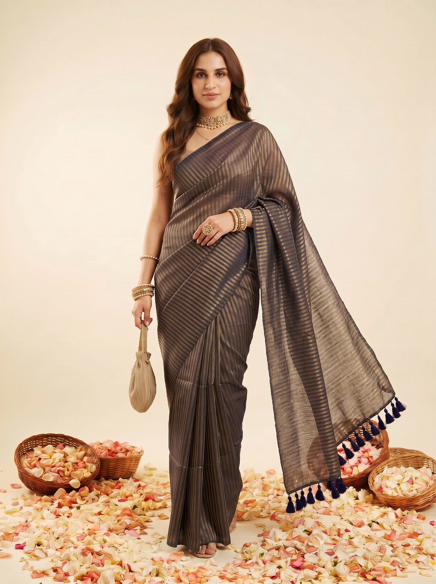 Raag - Blue Striped Mul Cotton Zari Saree
