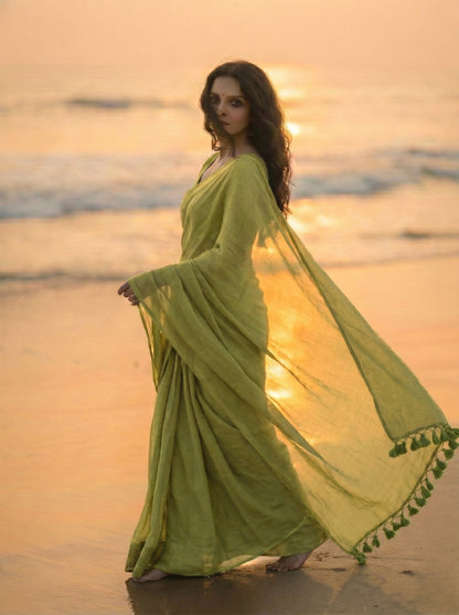 Stone Sage - Plain Green Mul Modal Saree