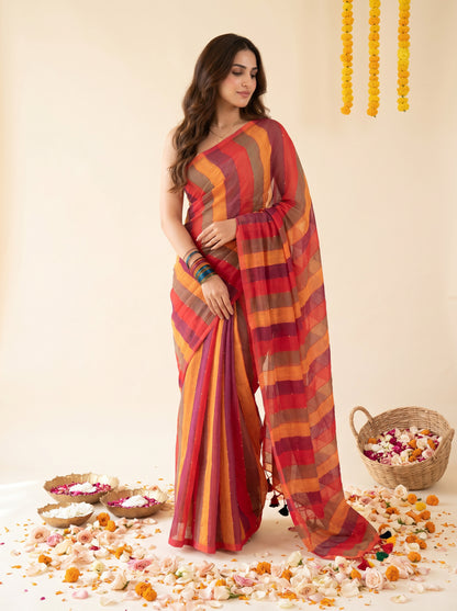 Tisya - Multicolour Striped Sequin Saree