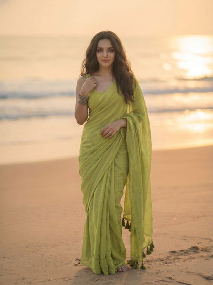 Stone Sage - Plain Green Mul Modal Saree