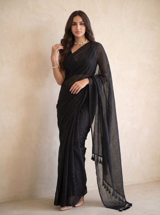 Celestial Noir - Black Sequin Saree