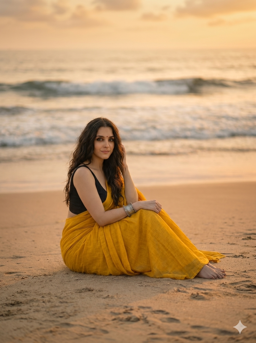 Amber - Plain Yellow Mul Modal Saree