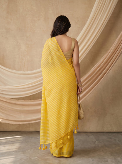 Samriddhi - Yellow Striped Mul Cotton Zari Saree