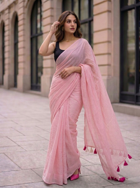 Fairy Tale - Plain Pink Mul Modal Saree