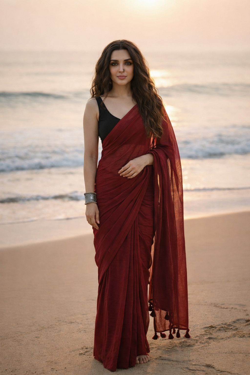True Garnet - Plain Maroon Mul Modal Saree