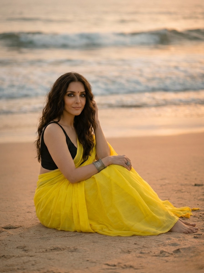 Lemonade - Plain Yellow Mul Cotton Saree