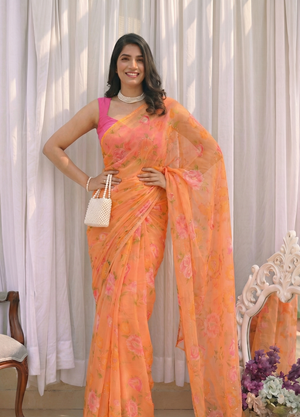 Vintage Orange Chiffon Saree